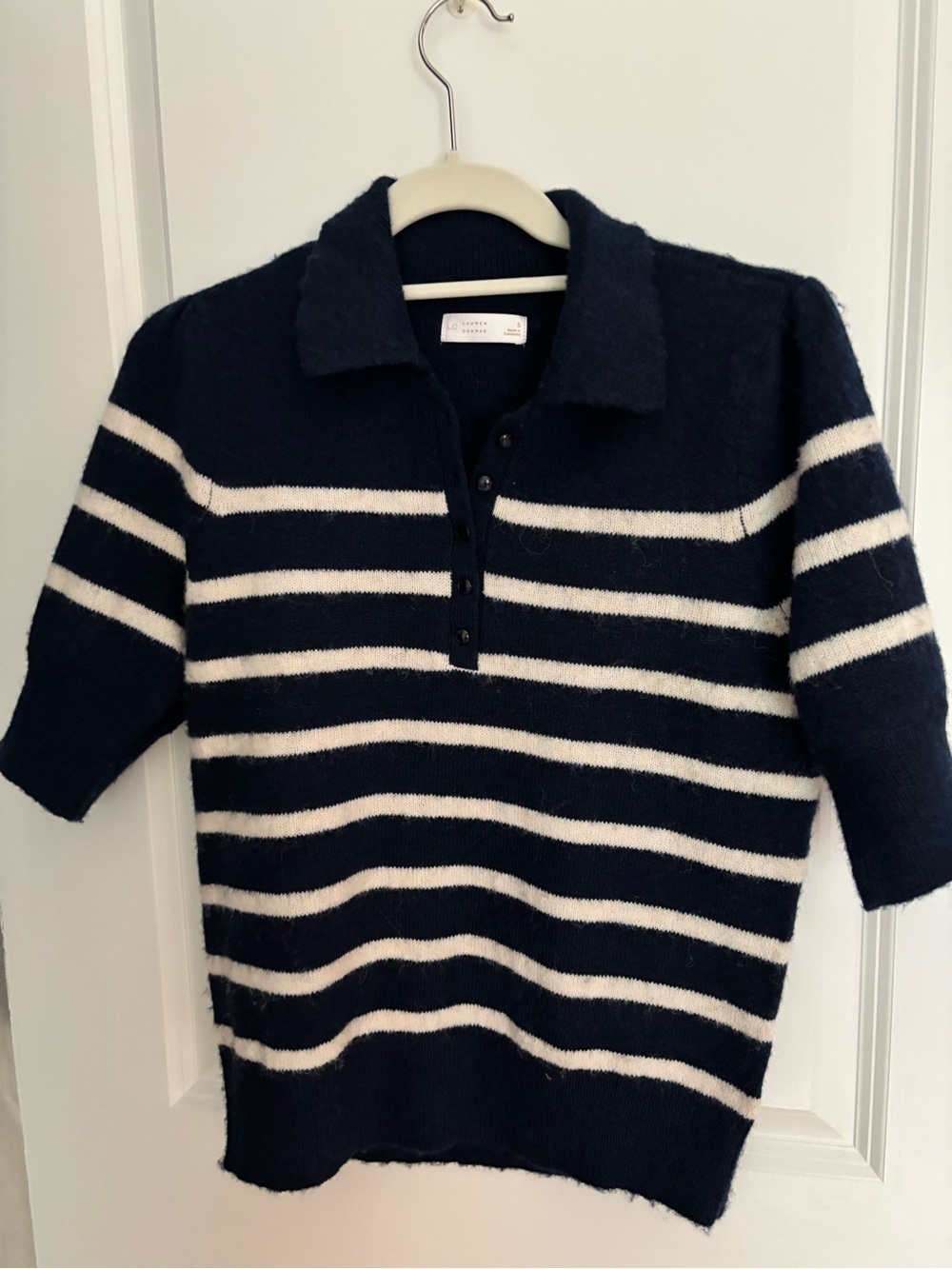 LC Lauren Conrad Navy and Cream Striped Polo Zip-Up Sweater